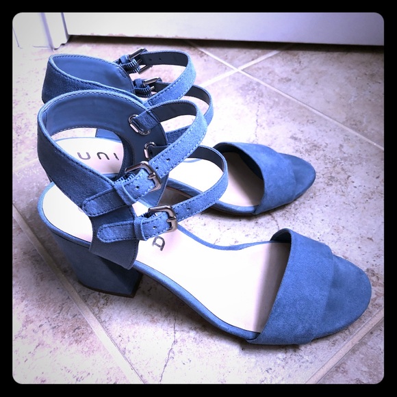 powder blue block heel sandals